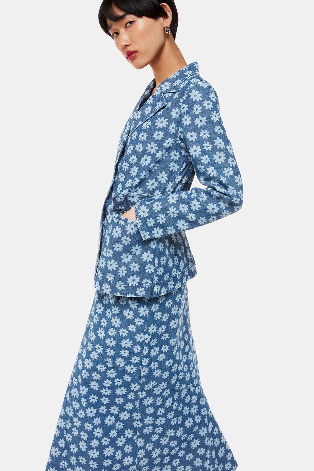 Graphic Daisy Denim Blazer